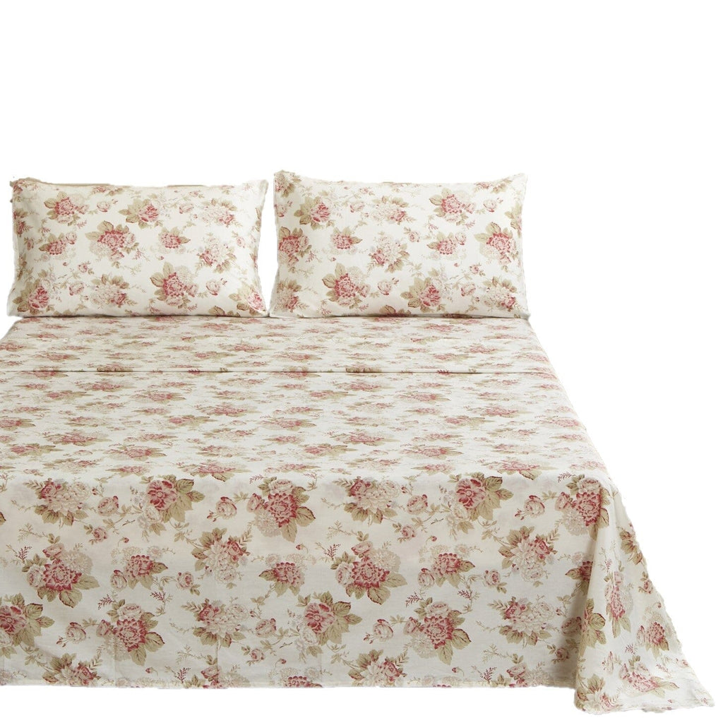 DaDa Bedding Hint of Mint Floral Cotton Flat Sheet Set