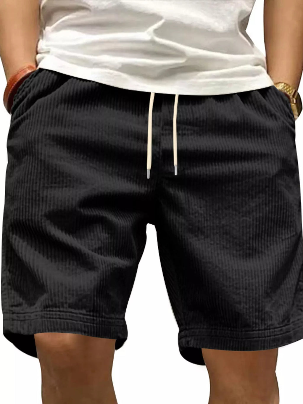 Men's Full Size Casual Corduroy Drawstring Shorts Plus Size