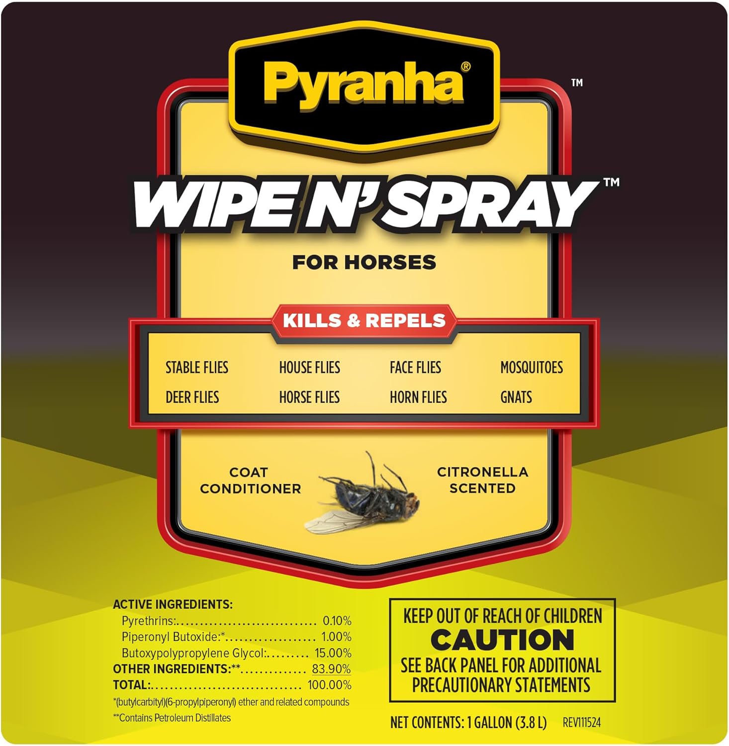 Cat Pyranha Horse Wipe N' Spray Rtu Citronella Equine Fly Protection 1 Gallon