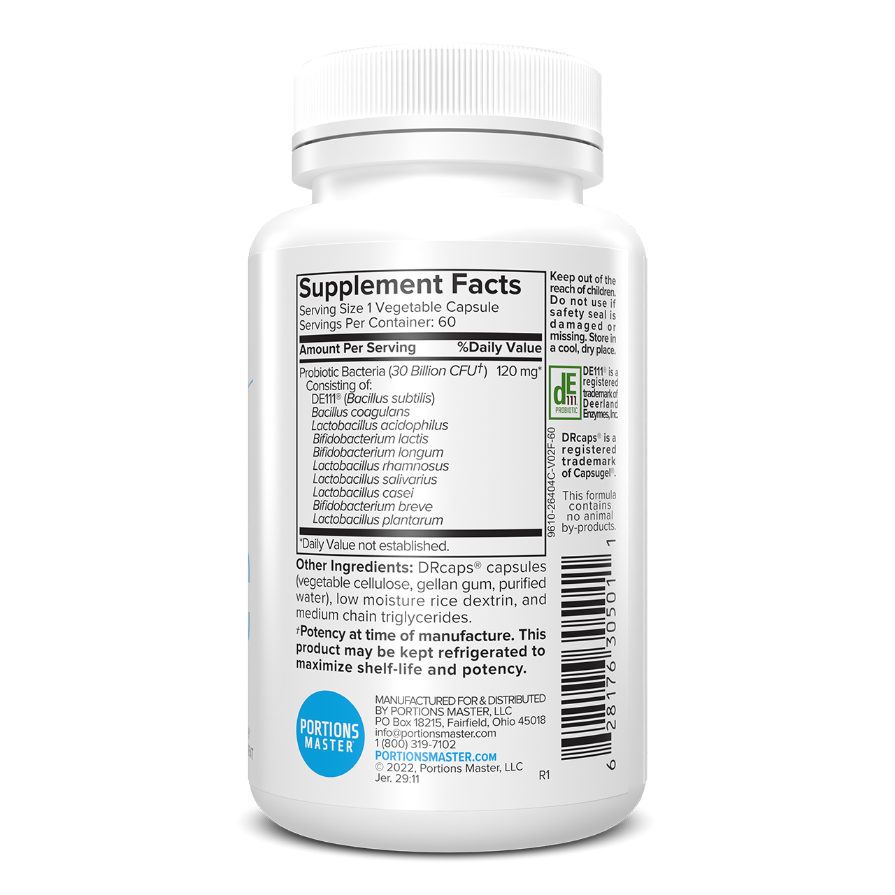 Portions Master 30 Billion Probiotic Plus Gastrointestinal Support (60 Count)