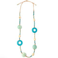 Caribbean Emerald Ocean Necklace with turquoise blue and seafoam green vegetable ivory beads, hypoallergenic cruelty-free statement jewelry on white background. Made from Vegetable Ivory, Cruelty-Free Materials Lead Free, Nickel Free, Hypoallergenic Jewelry