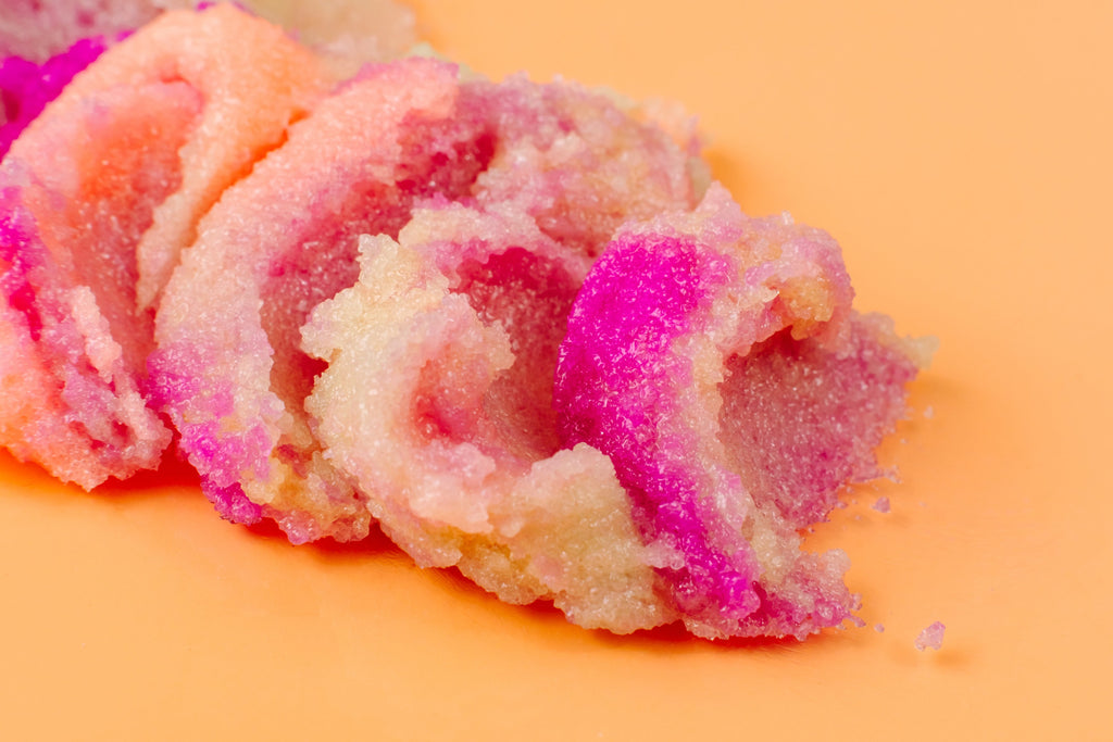 3X Sugar Scrub Bundle featuring handcrafted Fruit Loops-inspired vegan sugar scrub with natural ingredients for gentle exfoliation and soft, glowing skin. Clean beauty, cruelty-free skincare from a female-owned brand, perfect for nourishing and smoothing dry skin.