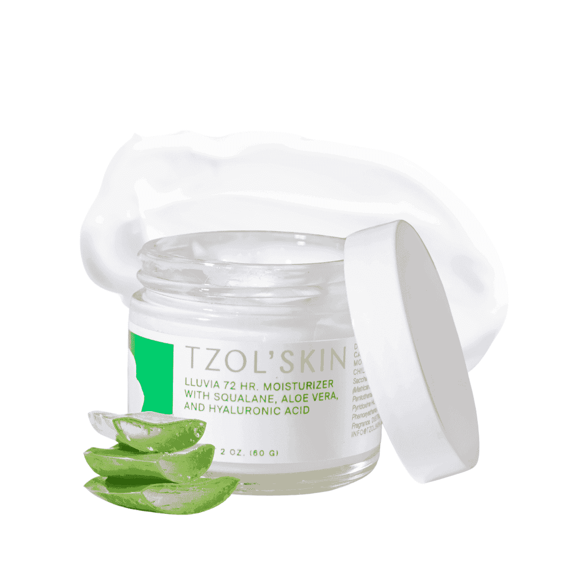 TZOL’SKIN Lluvia 72HR face moisturizer with squalane, aloe vera and hyaluronic acid, hydrating facial cream for long-lasting moisture and skin hydration, 2 oz jar with aloe vera leaves