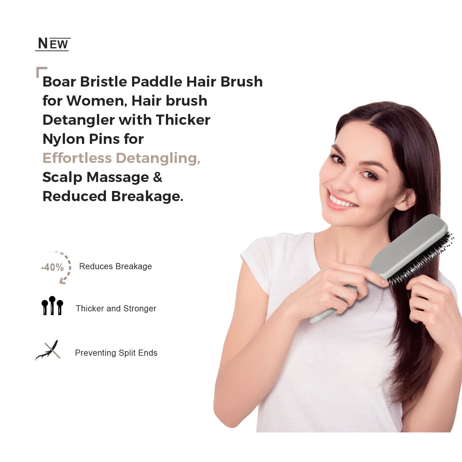 Eagle Fortress Boar Bristle Paddle Brush - Grey