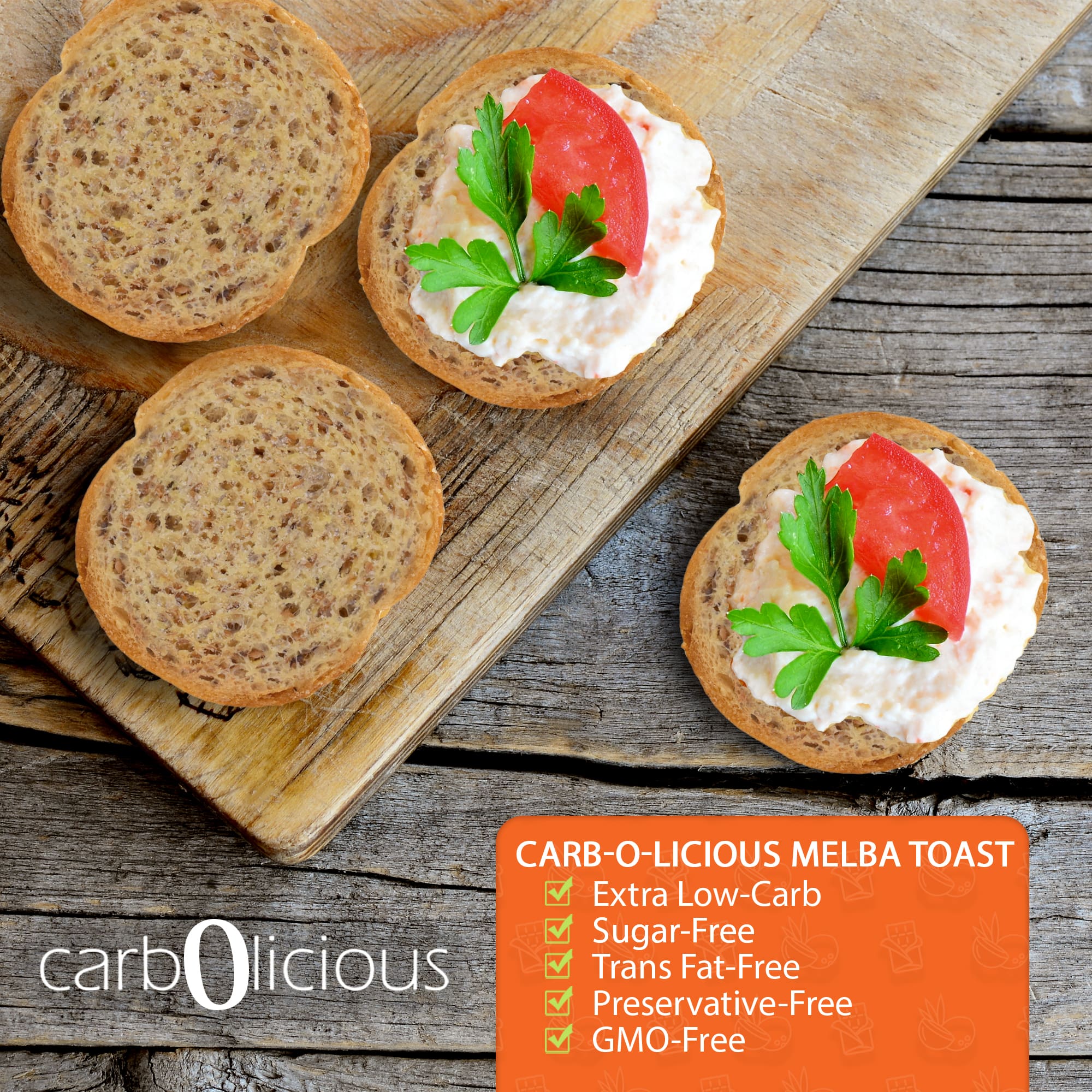Carbolicious Melba Toast Low-Carb Sugar Free (PLAIN) KETO Snack, 4oz - 1g Net carbs per 8 slices