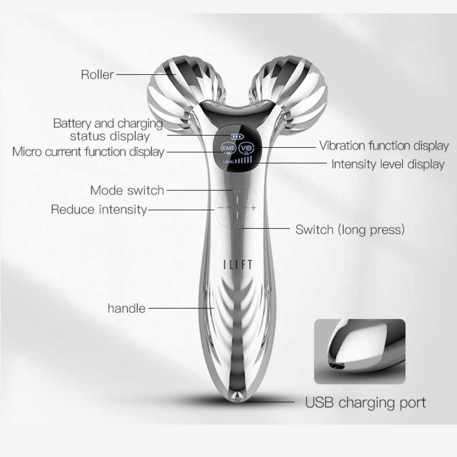 EMS + Vibrating 360 Roller Duel Tightening Face Lift Device