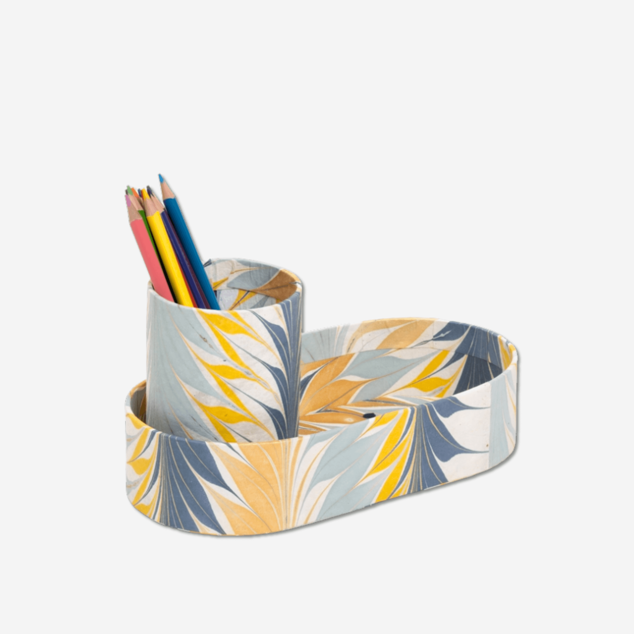 HAND-MARBLED TRAY + CUP SET - GOLDEN BLUE