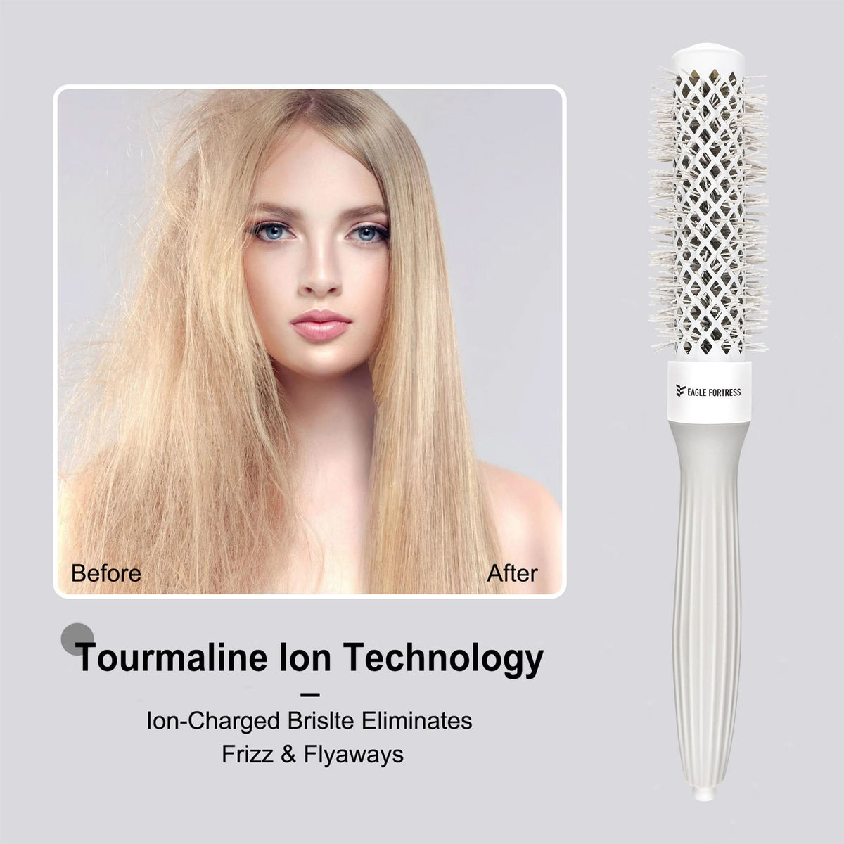 Eagle Fortress XL Ceramic + Ionic Round Hair Brush 0.98 in - Grey