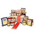 Classic Italian gourmet gift basket featuring imported Italian pasta, olive oil, cookies, panettone, tortellini, bruschetta, olives, preserves, and gourmet pantry favorites in a decorative wire basket.