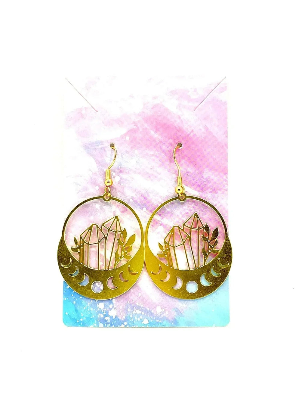 Golden Moon Phases & Crystals Earrings