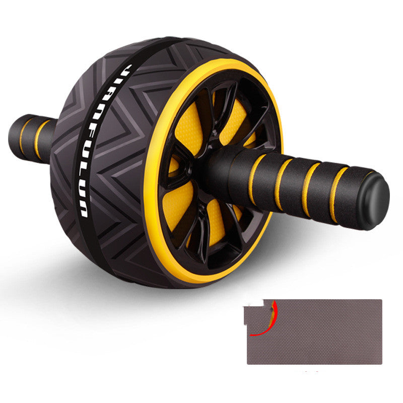 Black and yellow ab roller on a white background