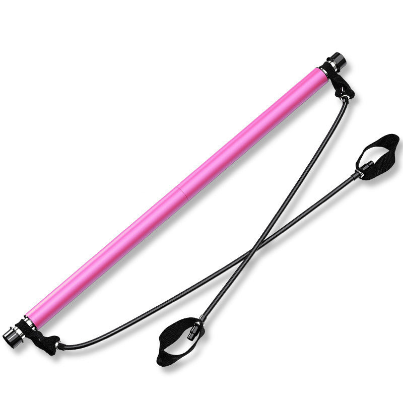 Pink resistance band with black handles on a white background