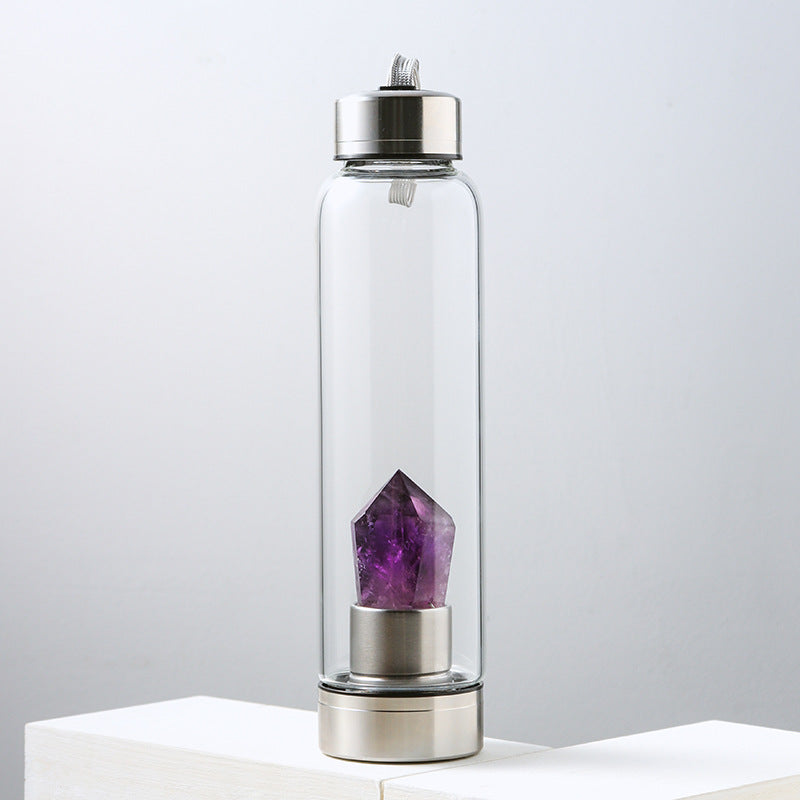 Natural Amethyst Crystal Energy Water Bottle – 550ml with Lid
