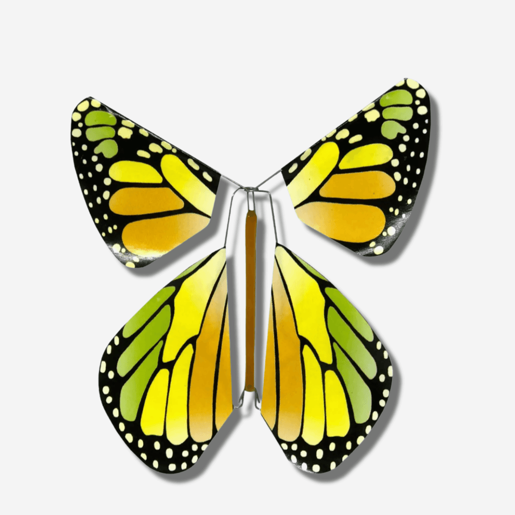 FLYING MAGIC BUTTERFLY® yellow reusable flying butterfly toy with realistic monarch-style wings, interactive magic butterfly party favor, gift, stocking stuffer and surprise toy