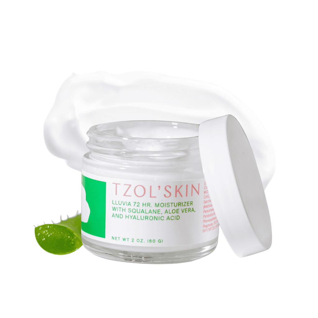 TZOL’SKIN Lluvia 72HR Moisturizer with squalane, aloe vera and hyaluronic acid hydrating face cream for long-lasting moisture, dry skin care and facial hydration, 2 oz jar with aloe vera leaf and rich white moisturizing cream