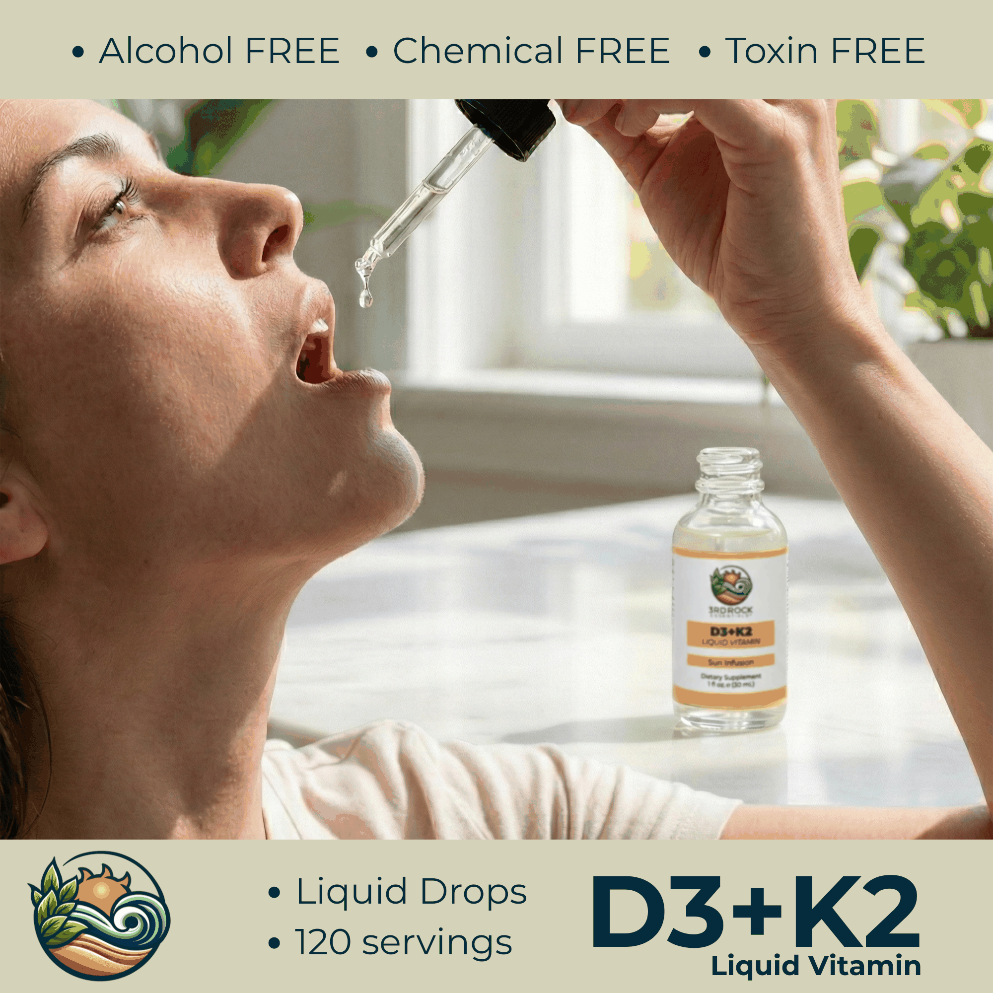 Vitamin D3 + K2 - Liquid Supplement (Chelated) — 1 fl oz