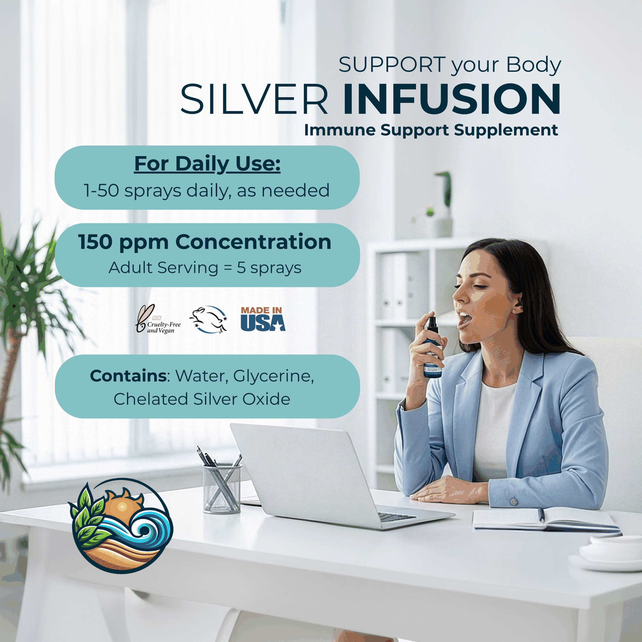 Silver Infusion 150 PPM Chelated Silver Oxide Supplement - 2 oz. Spray
