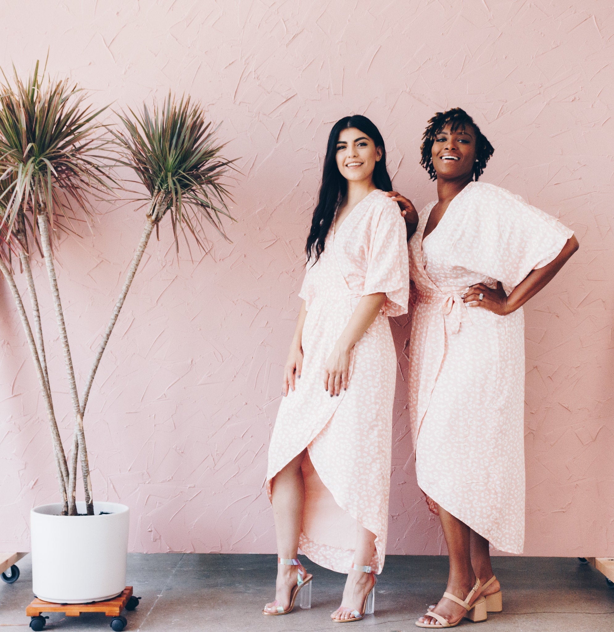 Leopard Maxi Wrap Dress in Blush + Cream