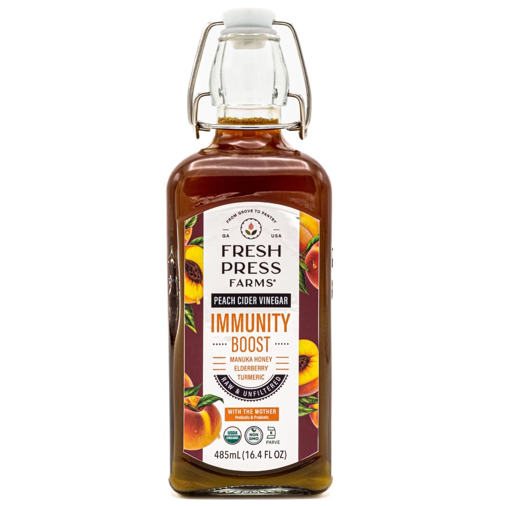 Fresh Press Farms Organic Peach Cider Vinegar with the Mother – Immunity Boost, 16.4 fl oz