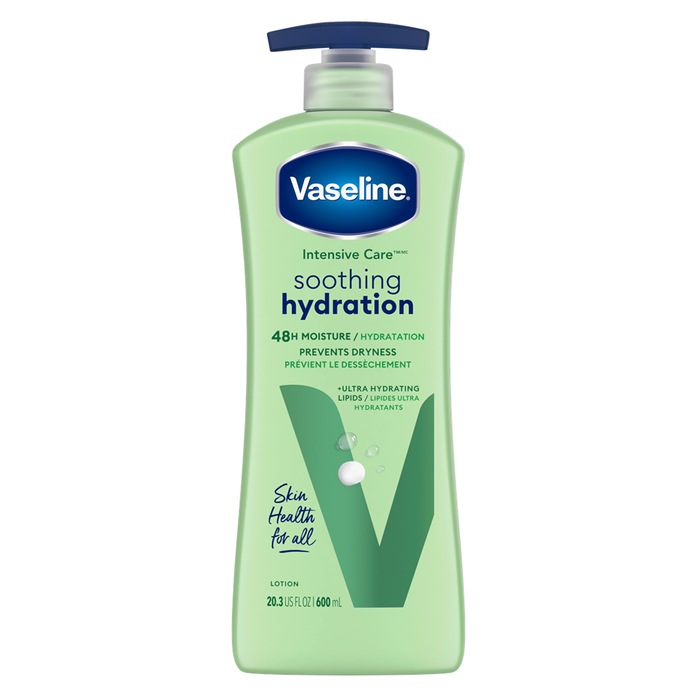 Vaseline Intensive Care soothing hydration lotion bottle on a white background