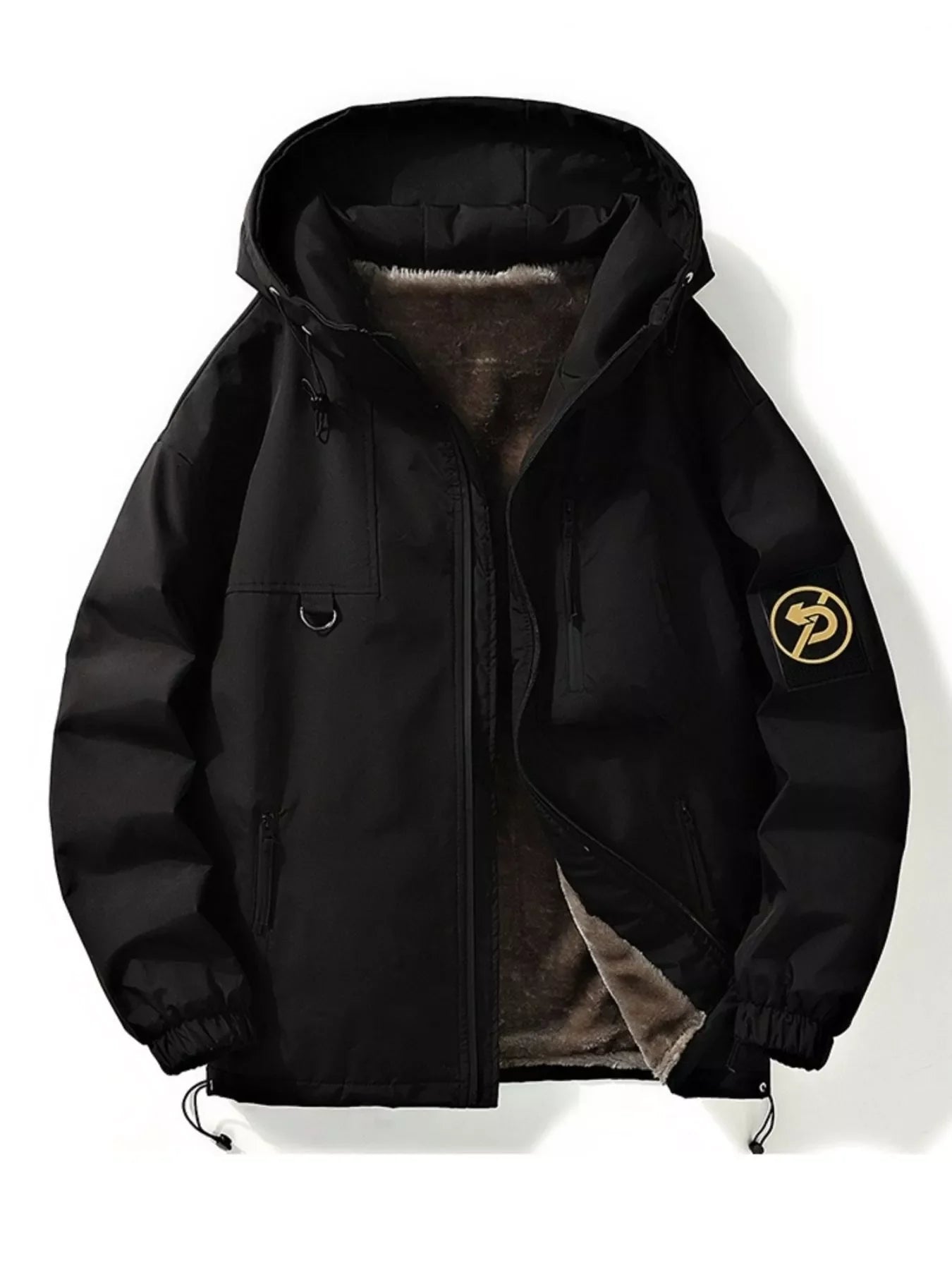 Men's Plus Size Drawstring Zip Up Hooded Jacket
