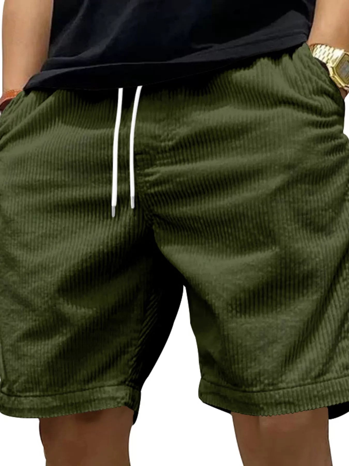 Men's Full Size Casual Corduroy Drawstring Shorts Plus Size