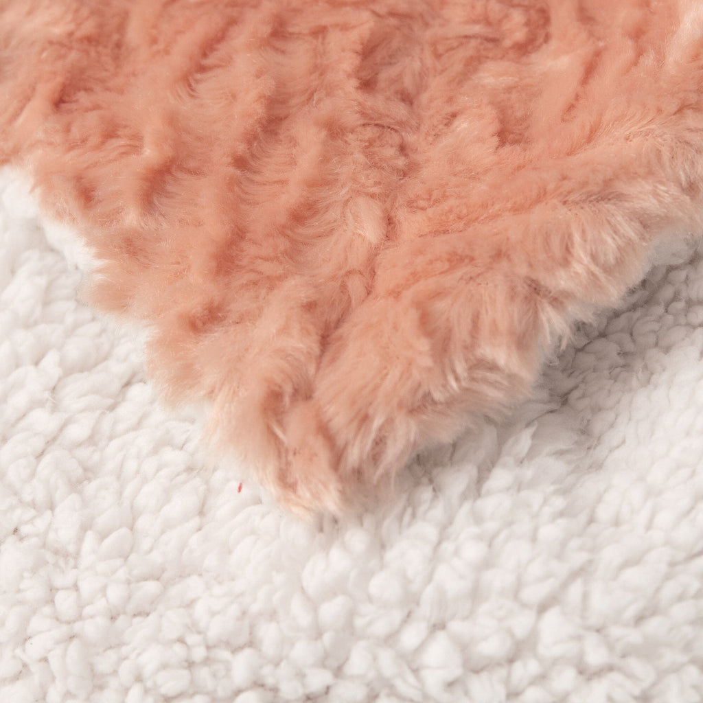 DaDa Bedding Coral Peach Rose Faux Fur Sherpa Throw Blanket