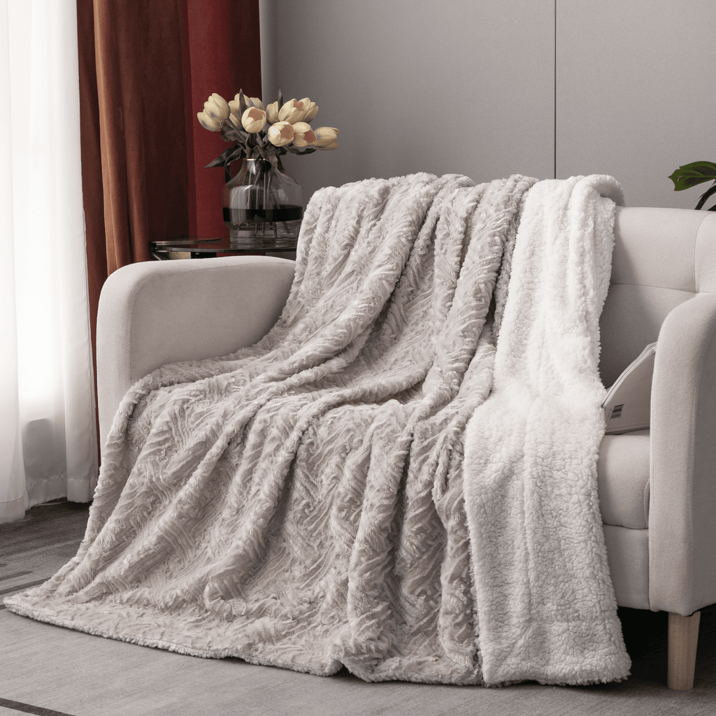 DaDalogy Lavender Grey Faux Fur Sherpa Throw Blanket