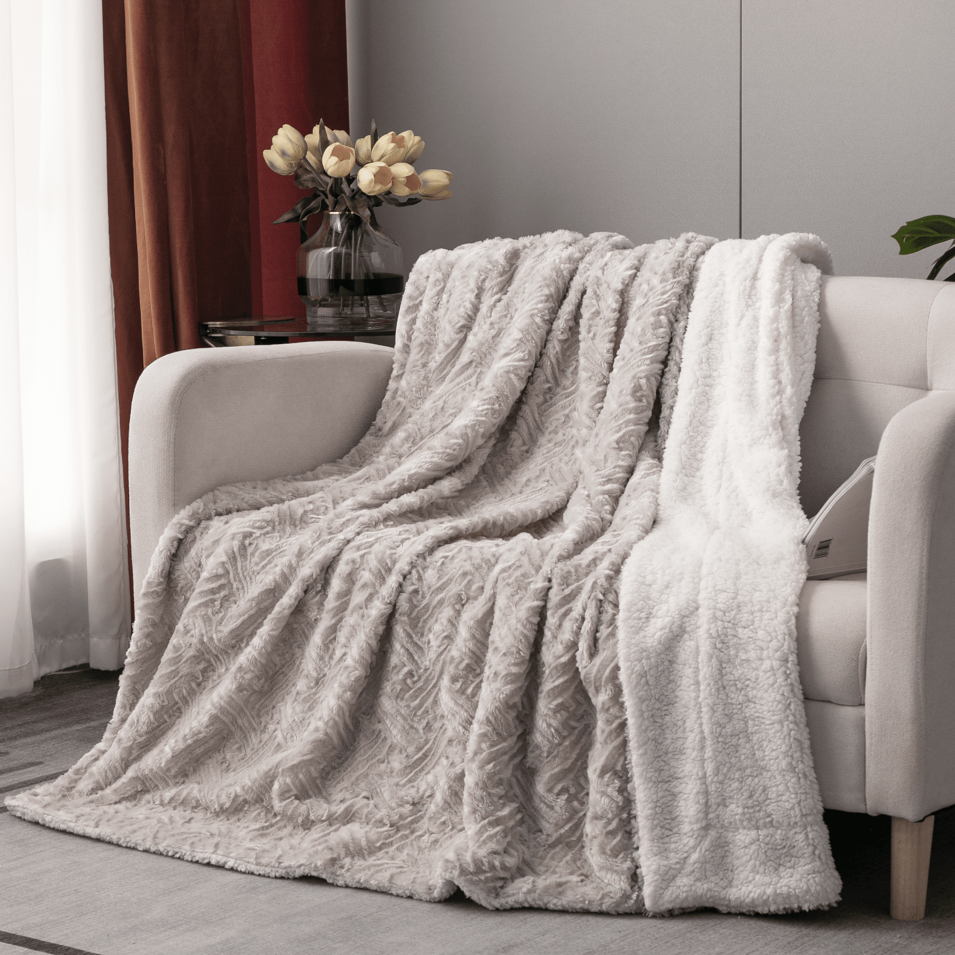 DaDalogy Lavender Grey Faux Fur Sherpa Throw Blanket