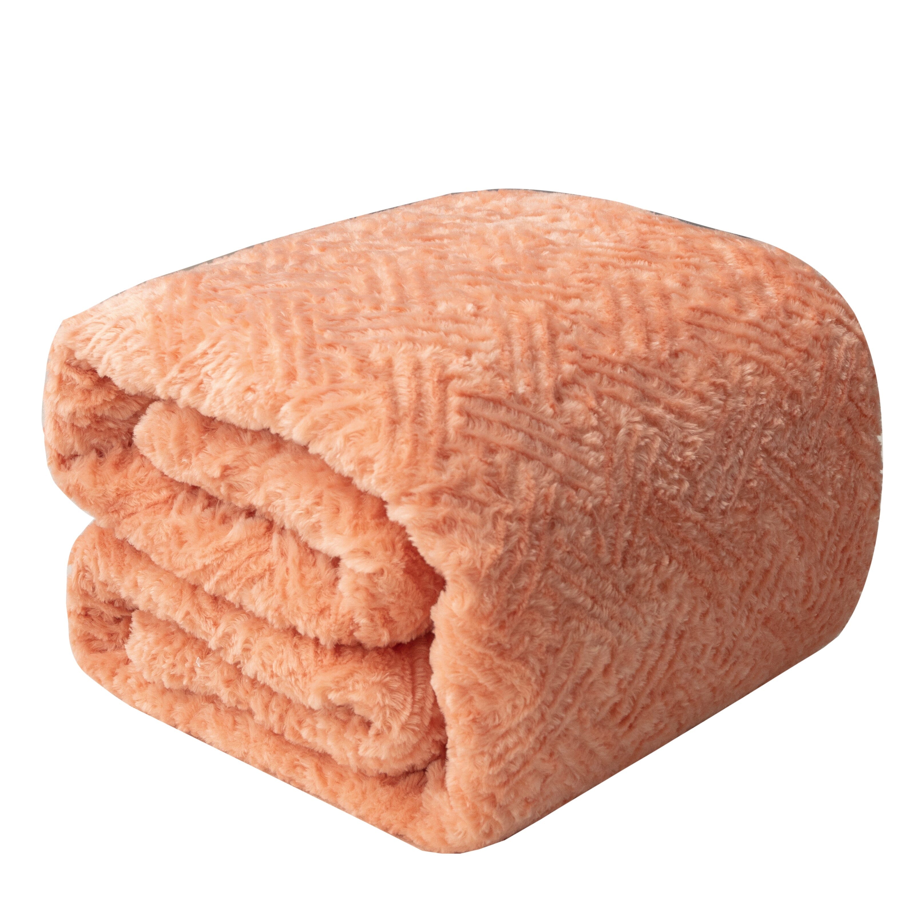 DaDa Bedding Coral Peach Rose Faux Fur Sherpa Throw Blanket