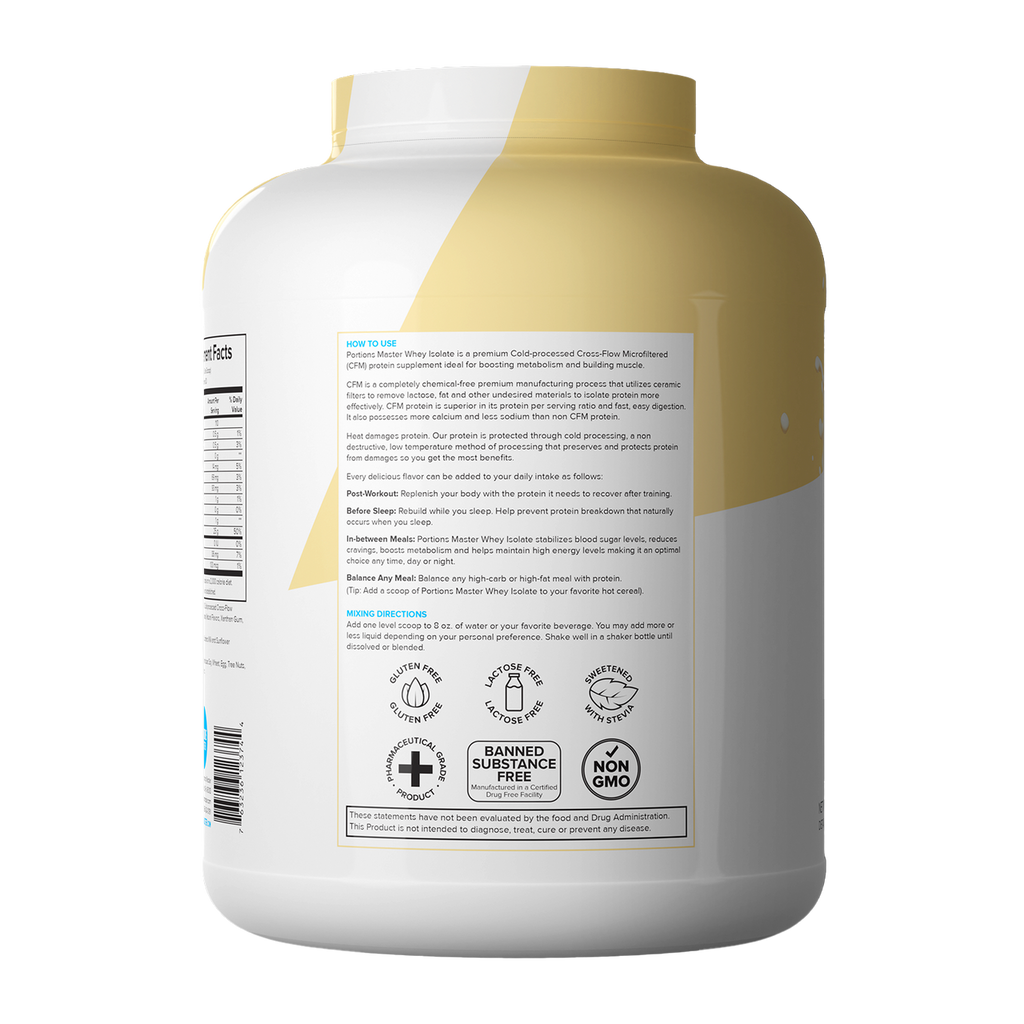 Portions Master Non-GMO Cross-Flow Microfiltration Whey Protein Isolate, Sweetened with Stevia | Vanilla Ice Cream