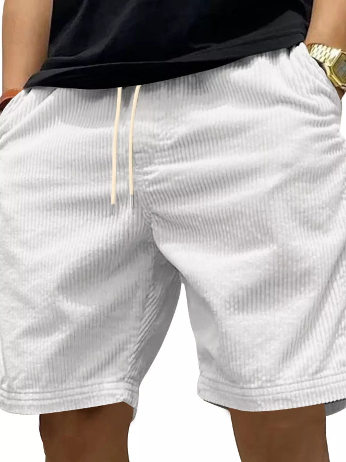 Men's Full Size Casual Corduroy Drawstring Shorts Plus Size