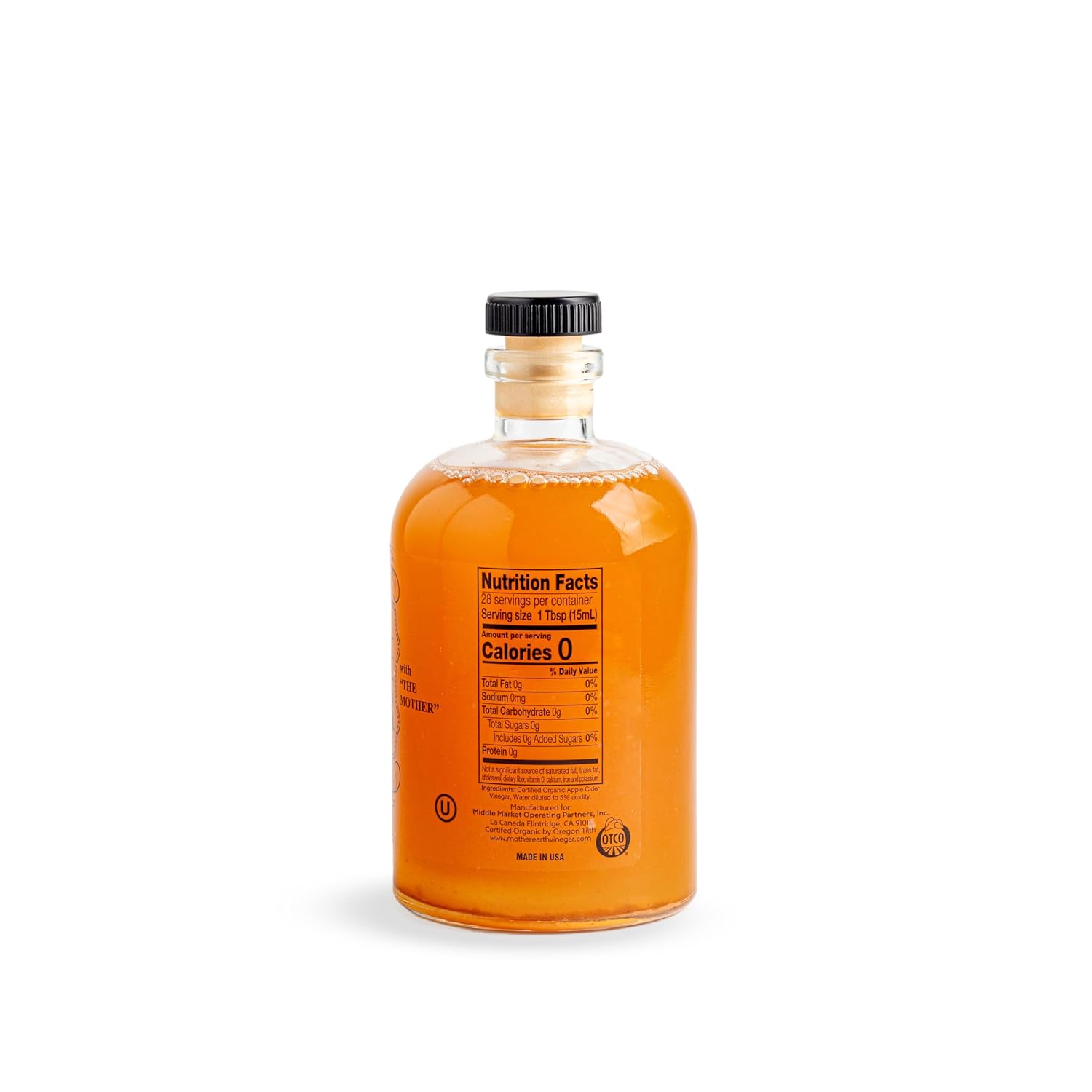 Mother Earth Organic Apple Cider Vinegar With The Mother – 14 oz Glass Apothecary Bottle