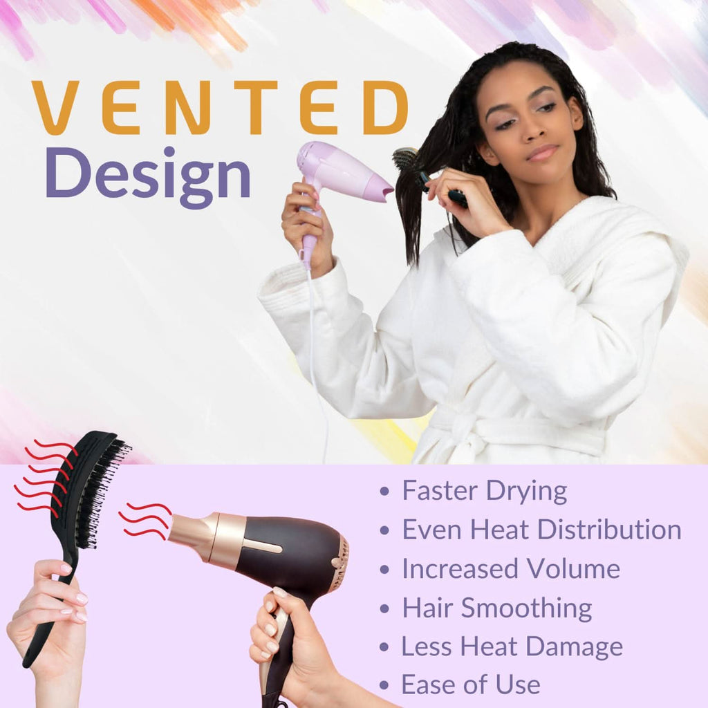 INATEKPRO Curved Vented Boar Bristle Detangler Brush - Black | LARGE