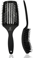 INATEKPRO Curved Vented Boar Bristle Detangler Brush - Black | LARGE