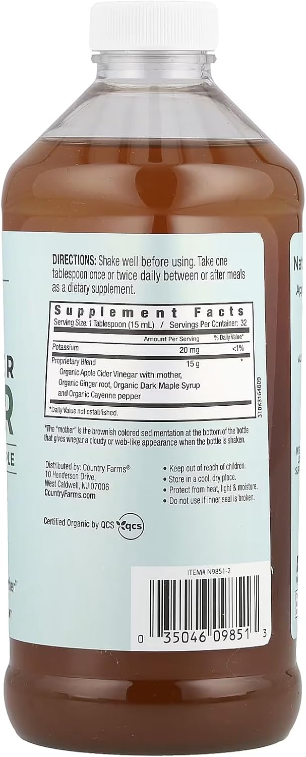 Country Farms Organic Apple Cider Vinegar Tonic with Ginger, Cayenne & Maple – 16 fl oz