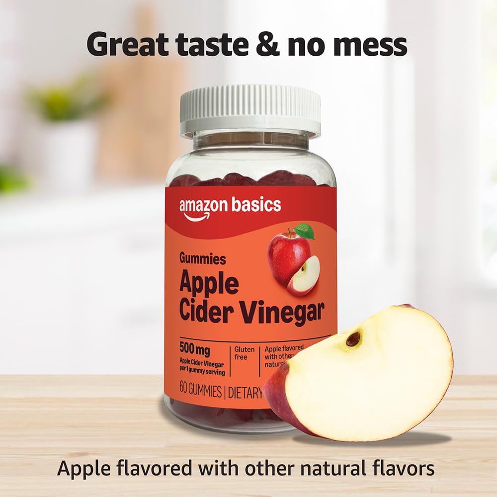 Amazon Basics Apple Cider Vinegar Gummies with Vitamin B12 – 500 mg, 60 Count