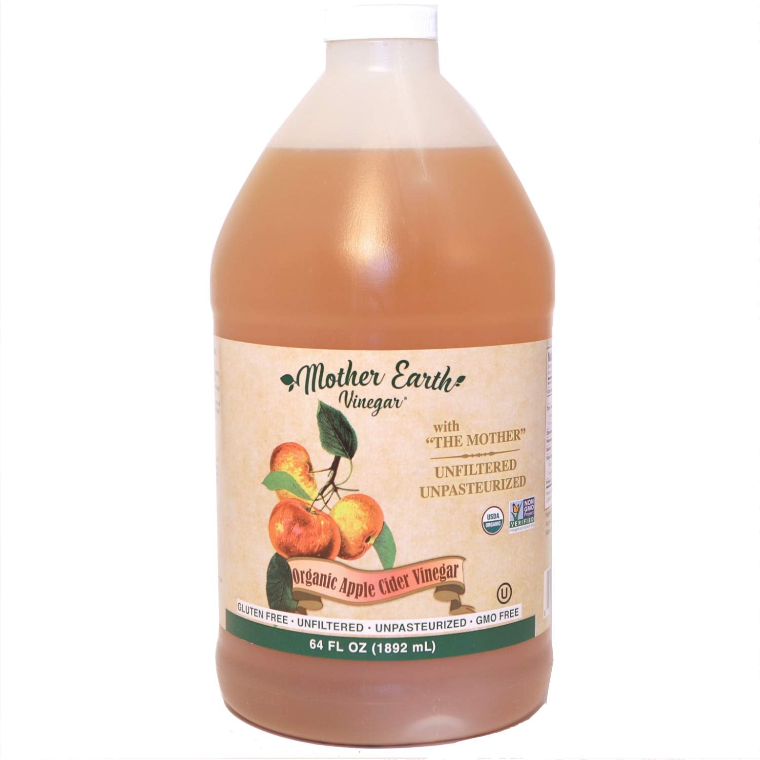 Mother Earth Organic Apple Cider Vinegar with the Mother – Raw & Unfiltered, 64 fl oz