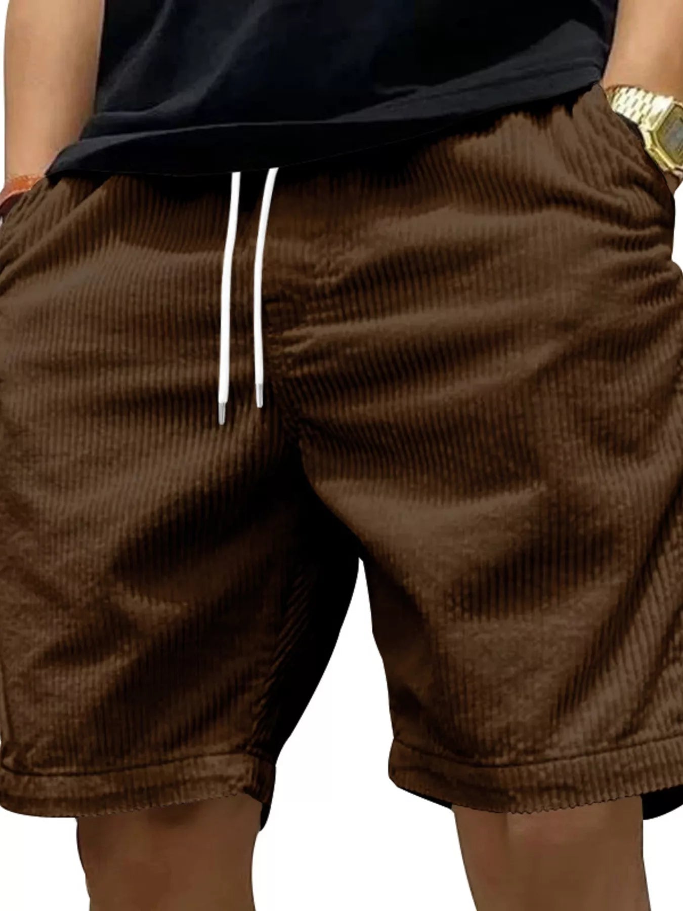 Men's Full Size Casual Corduroy Drawstring Shorts Plus Size