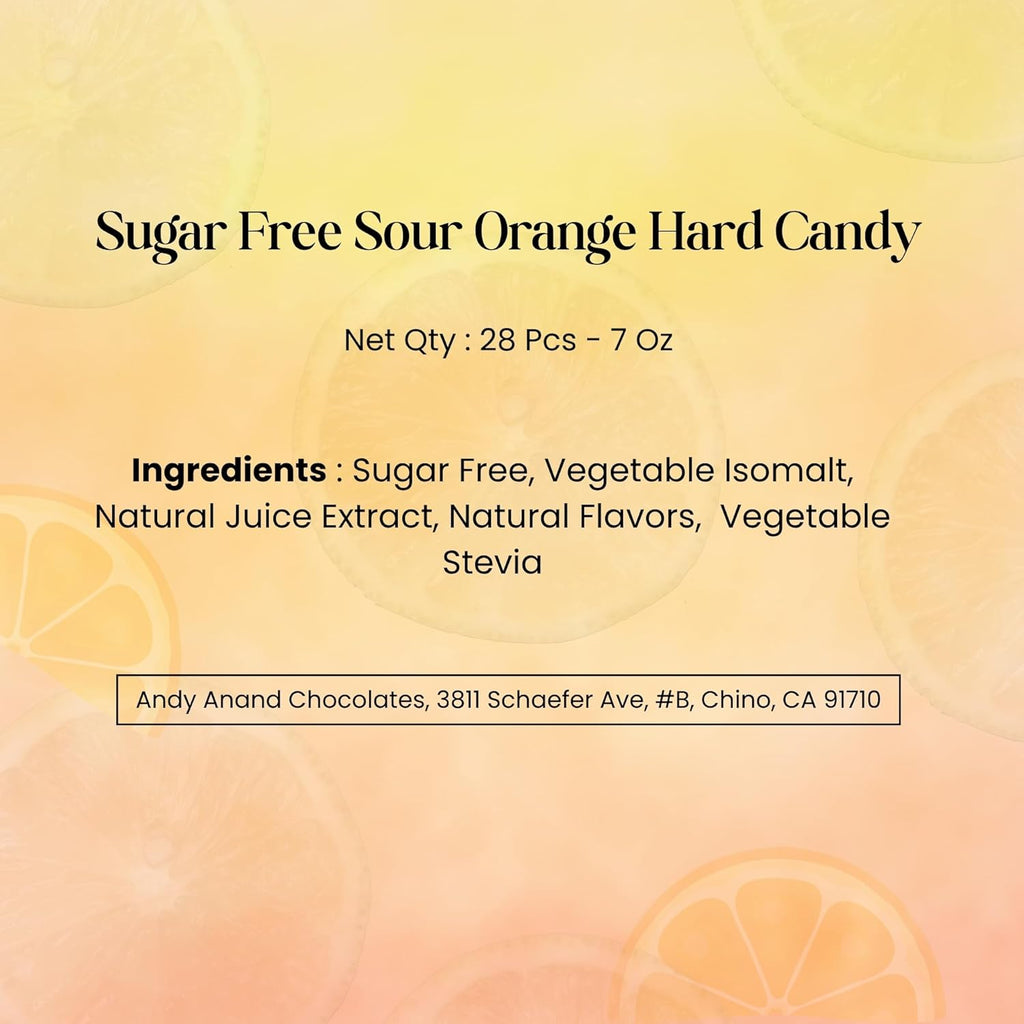 Andy Anand Sugar Free Sour Orange Hard Candy – Copper Kettle Boiled, Naturally Flavored, Keto & Diabetic Friendly, 28 Pc 7 Oz