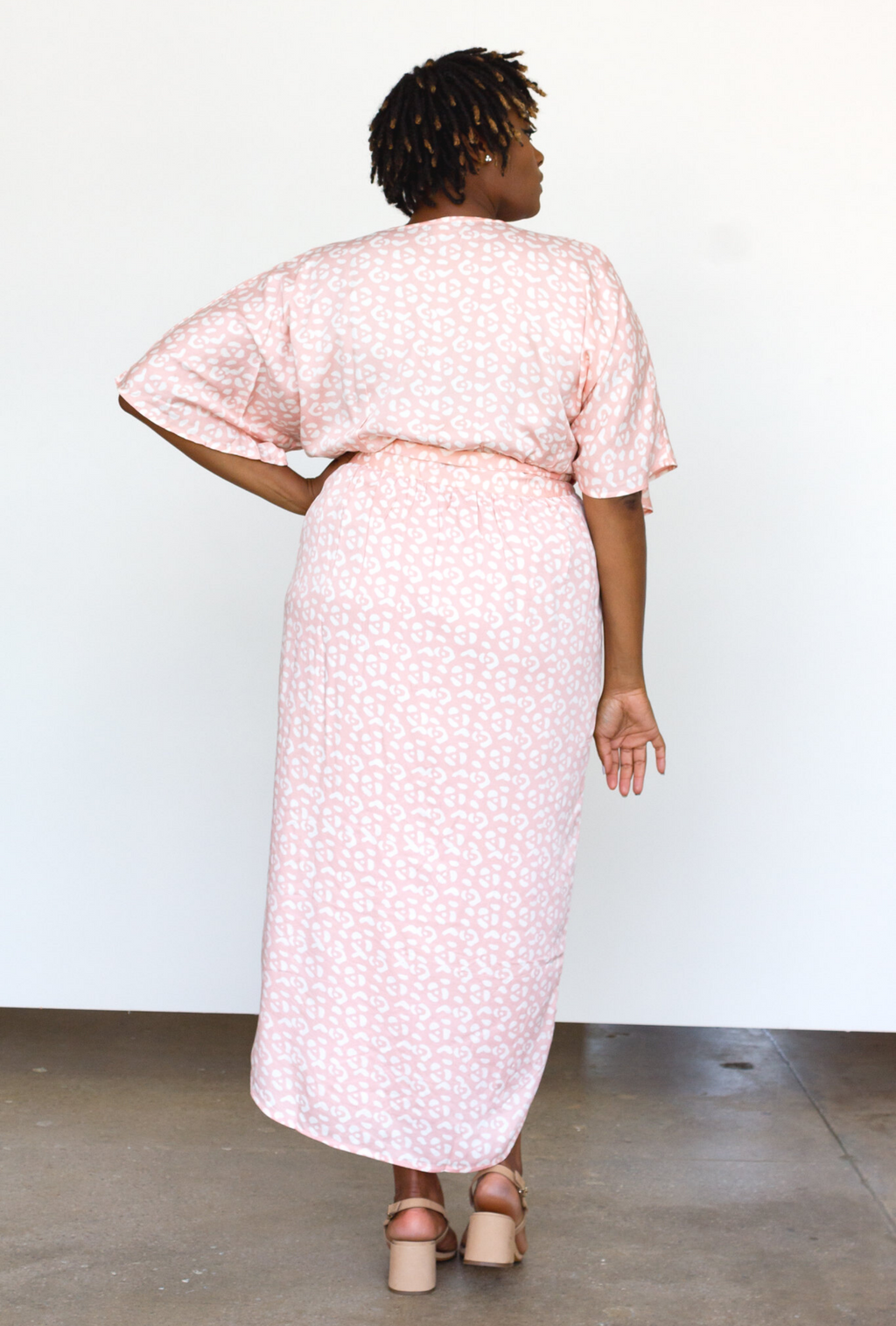 Leopard Maxi Wrap Dress in Blush + Cream