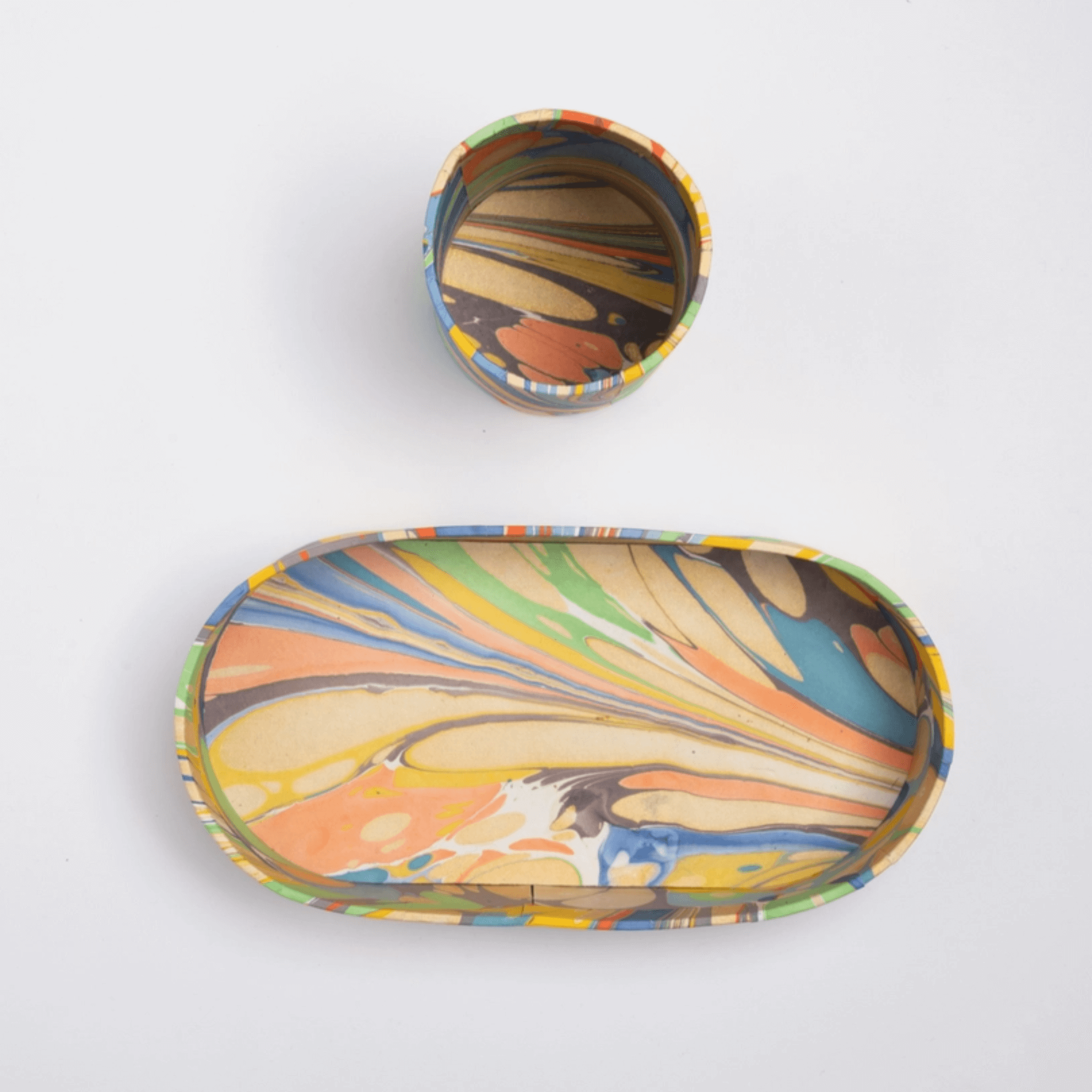 HAND-MARBLED TRAY + CUP SET - RAINBOW
