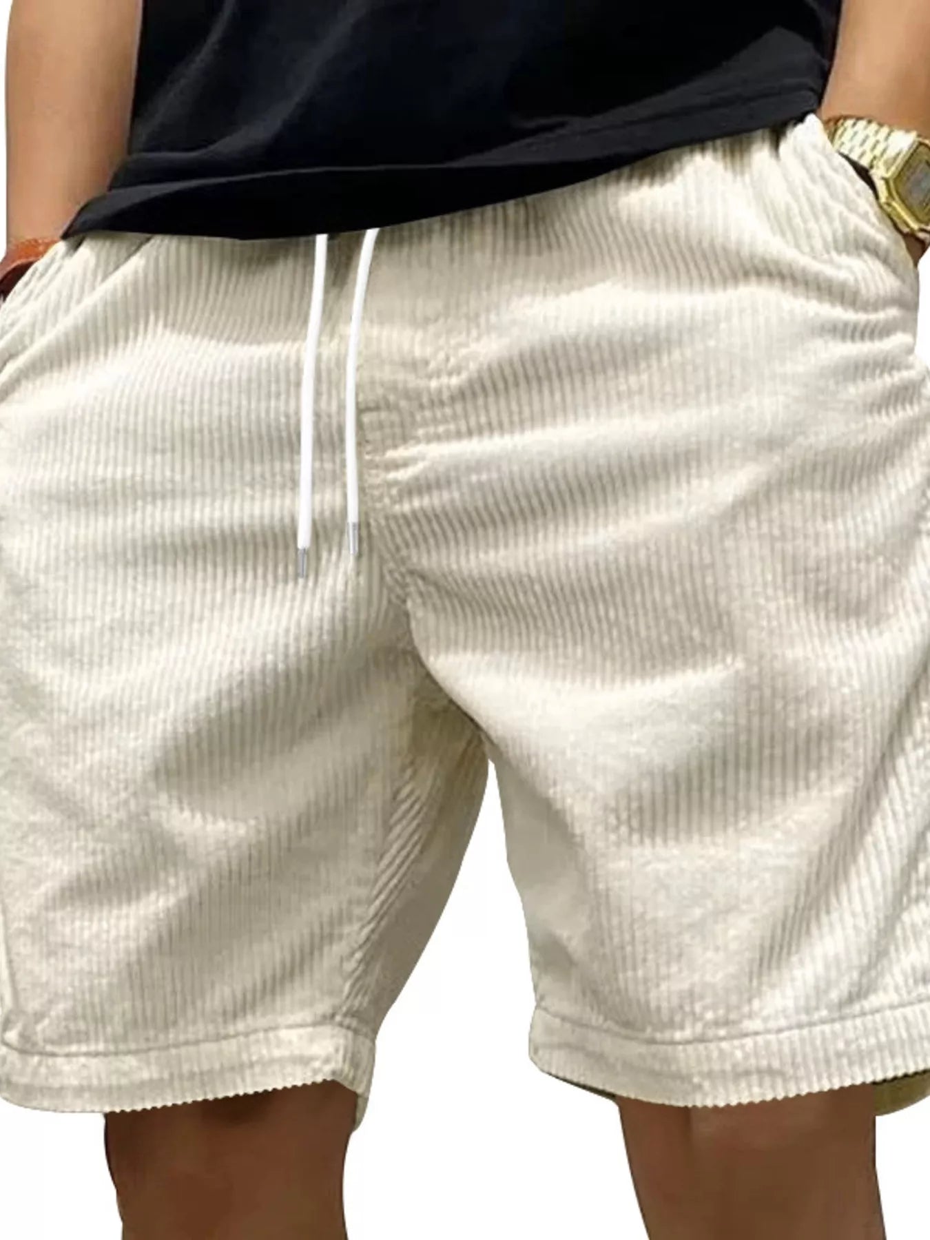 Men's Full Size Casual Corduroy Drawstring Shorts Plus Size
