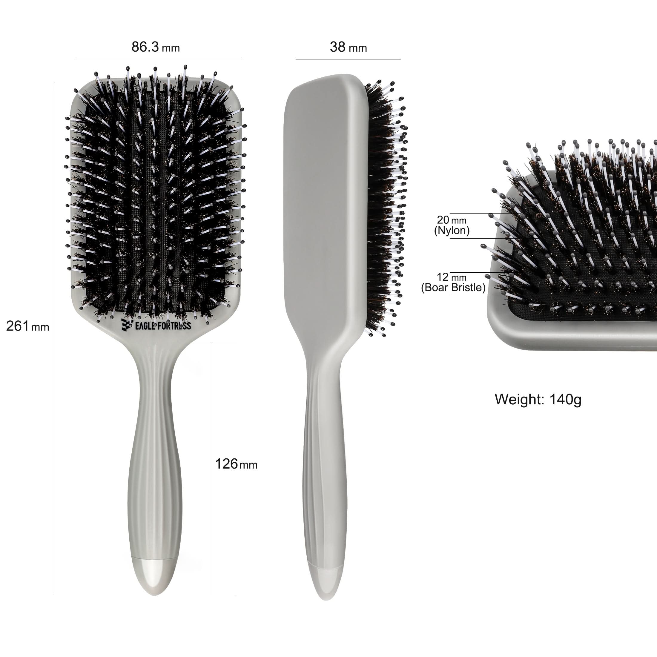 Eagle Fortress Boar Bristle Paddle Brush - Grey