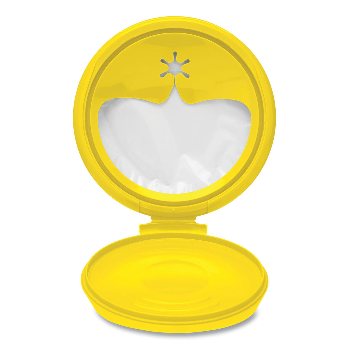 Yellow jewelry box with a heart-shaped cutout on a white background