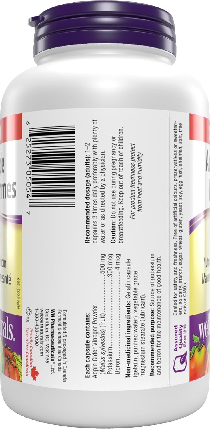 Webber Naturals Apple Cider Vinegar Capsules – 500 mg, 240 Count