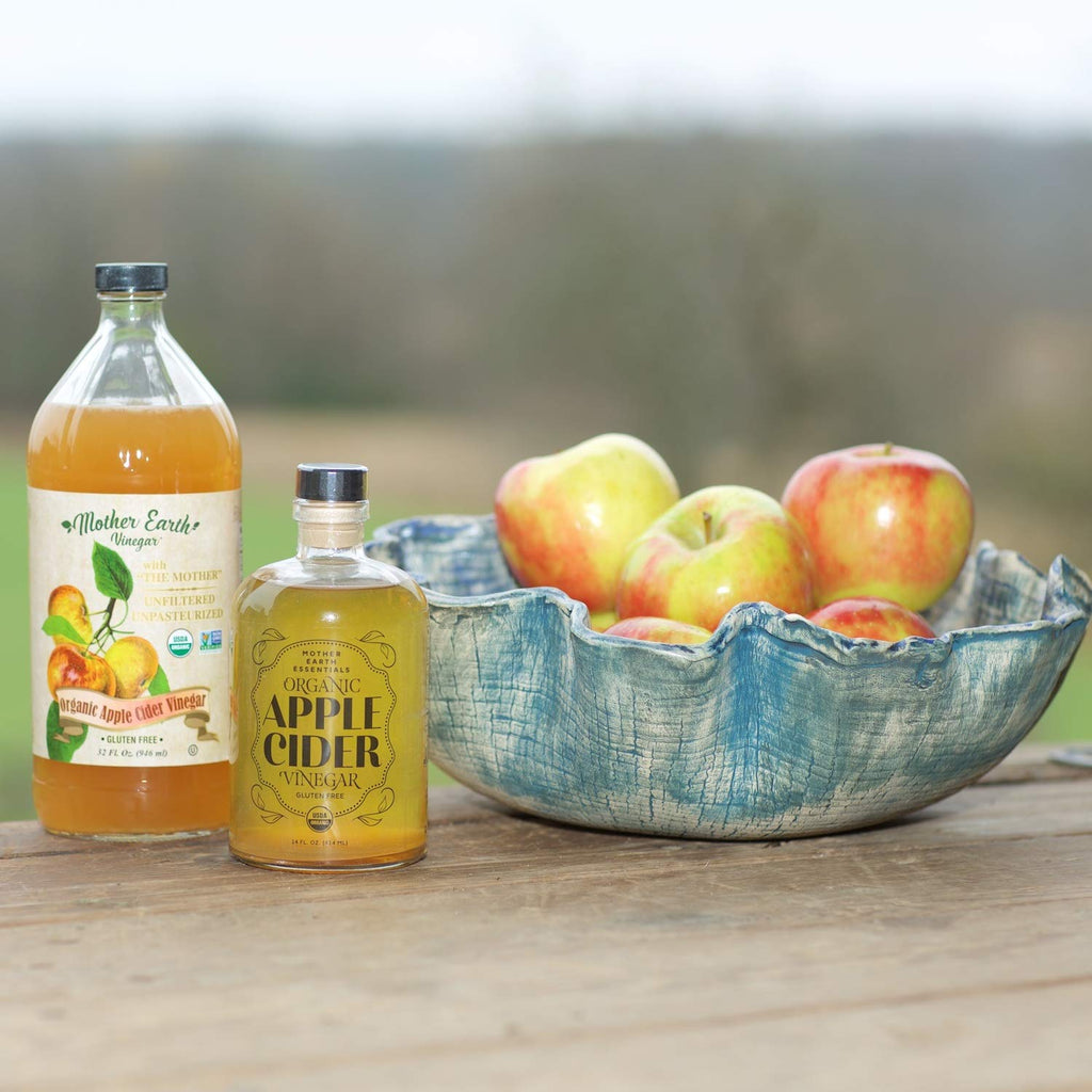 Mother Earth Organic Apple Cider Vinegar With The Mother – 14 oz Glass Apothecary Bottle