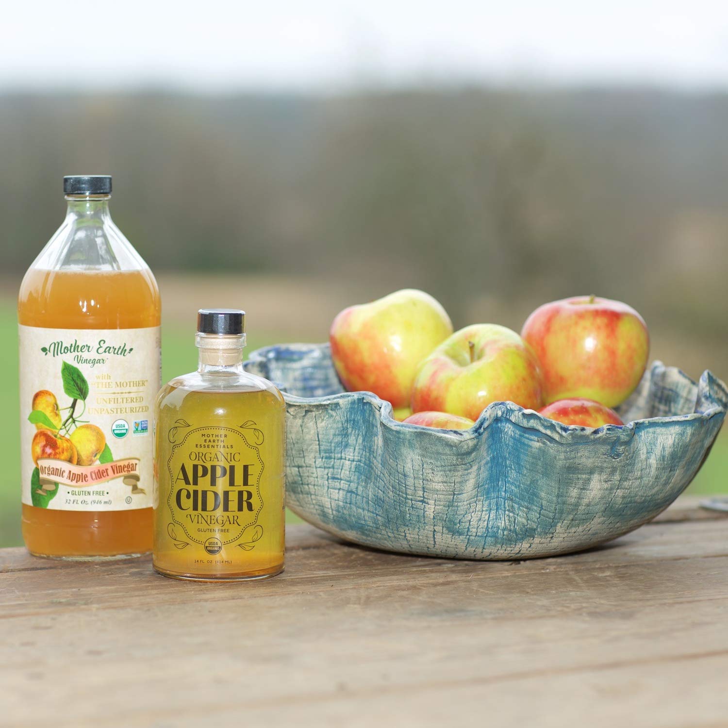 Mother Earth Organic Apple Cider Vinegar With The Mother – 14 oz Glass Apothecary Bottle