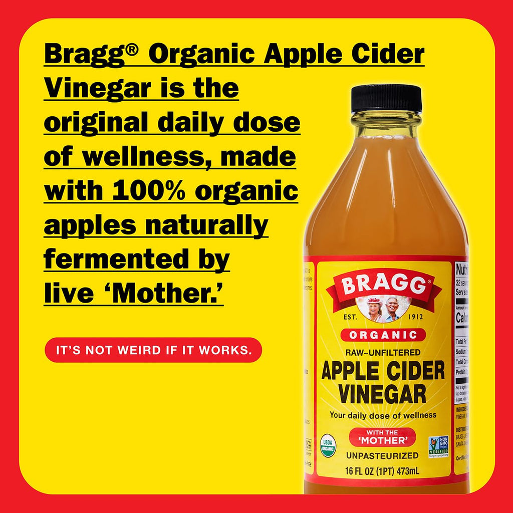 Bragg Organic Raw Apple Cider Vinegar with the Mother – 16 oz, 2-Pack