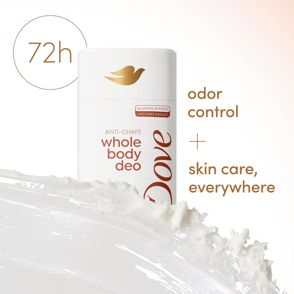 Dove Whole Body Deo Aluminum Free Anti-Chafe Deodorant Stick for Women Coconut Vanilla 2.4 oz